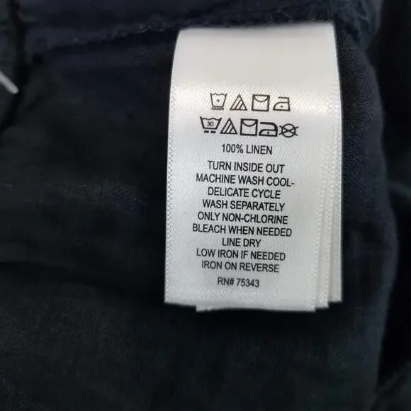 Tahari Pants Womens Large Black Linen Wide Leg Pull On Elastic Waist Pockets - Picture 7 of 11